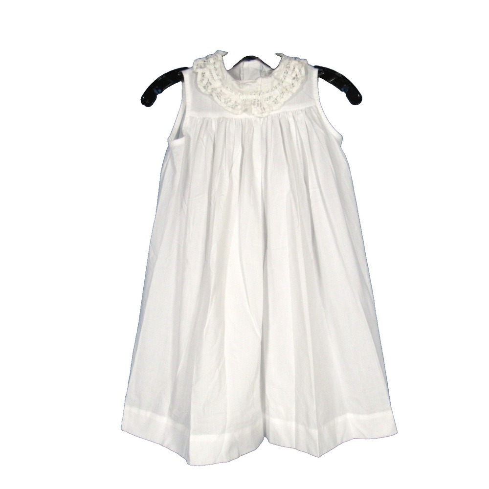 CHABRE White TWILL Button Back EYELET CROCHET COLLAR Sleeveless BISHOP DRESS 5